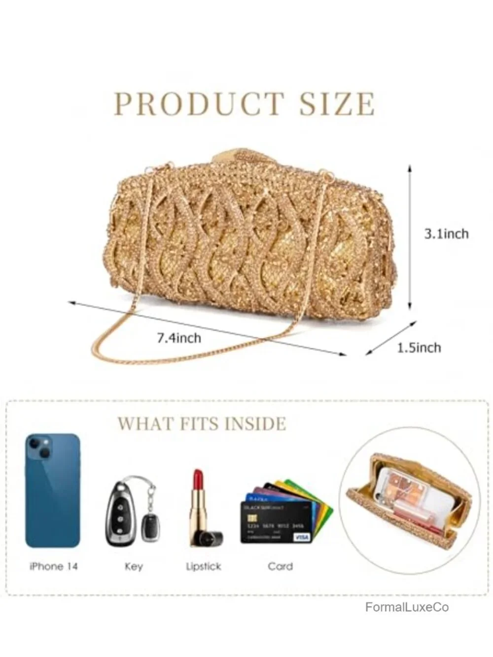 Hollow-Out Crystal Minaudiere Clutch Fits iPhone 14 Gala Wedding